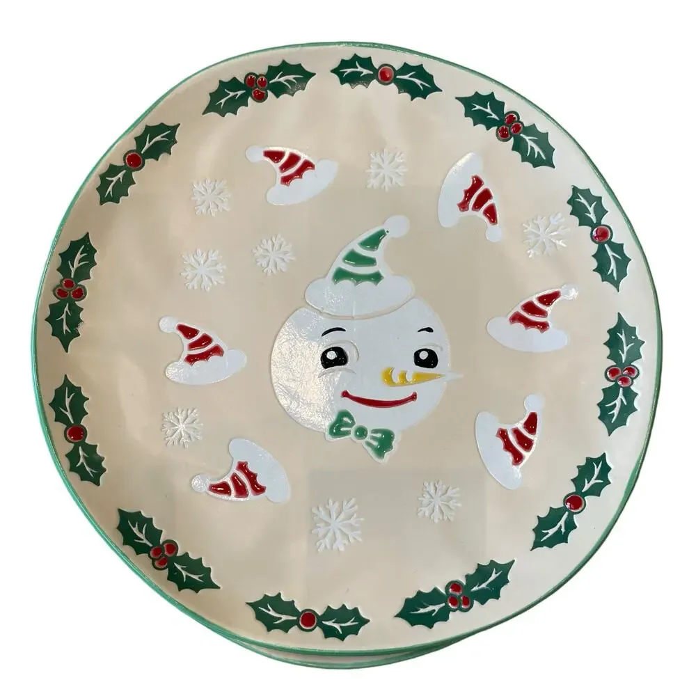 ELI + ANA Christmas VINTAGE SNOWMAN Dinner Plate 11in Set of 4 Ceramic New